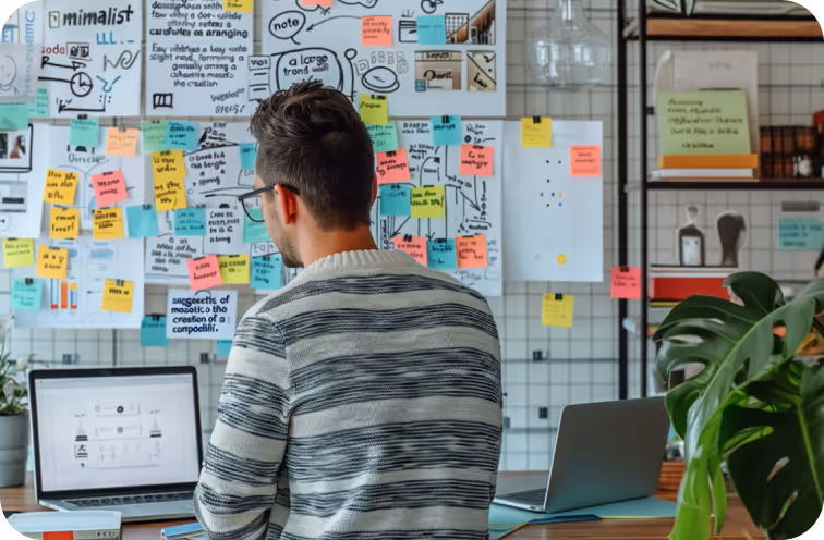 Man Brainstorming with Creative Wall

