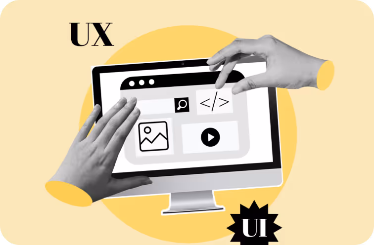 Hands Designing UI/UX on a Computer Screen
