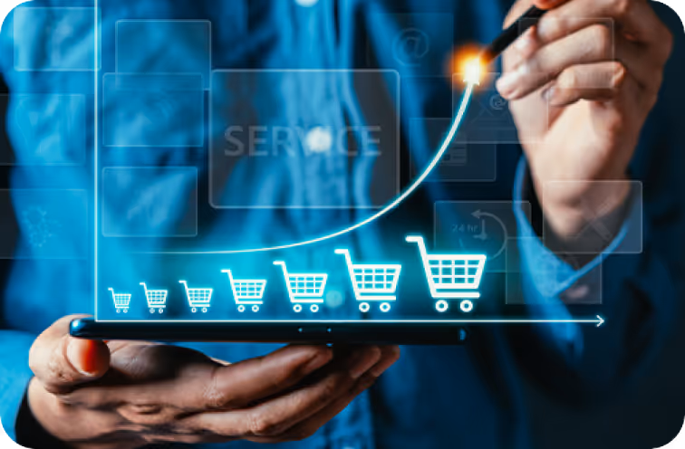 Ecommerce growth with cart icons
