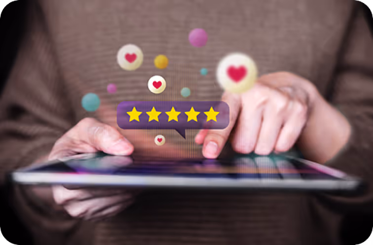 User Giving Five-Star Rating on Tablet

