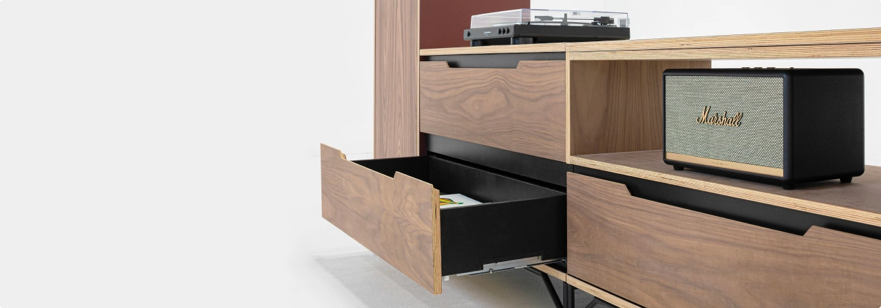 TV unit from the UD modular furniture line with a speaker and record player