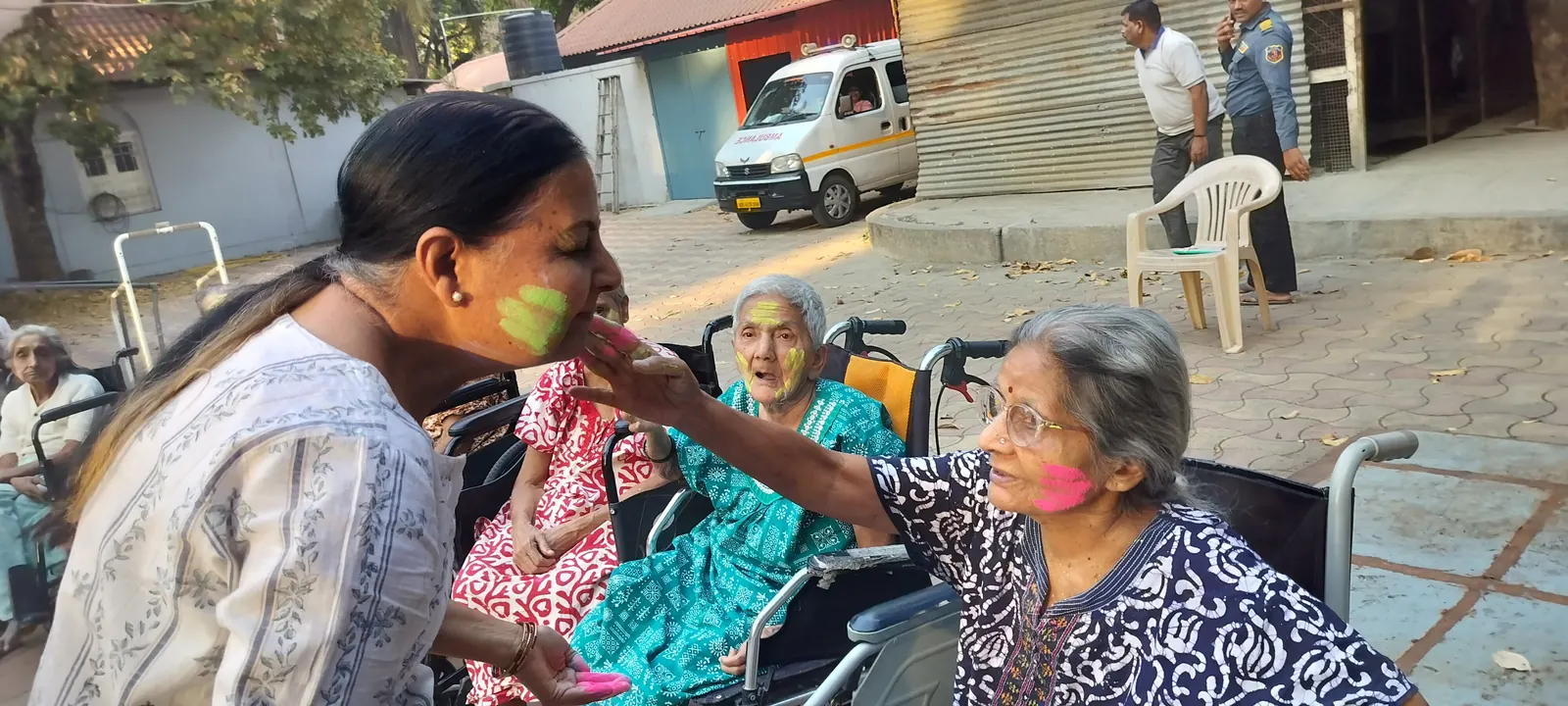 Holi colours with residents