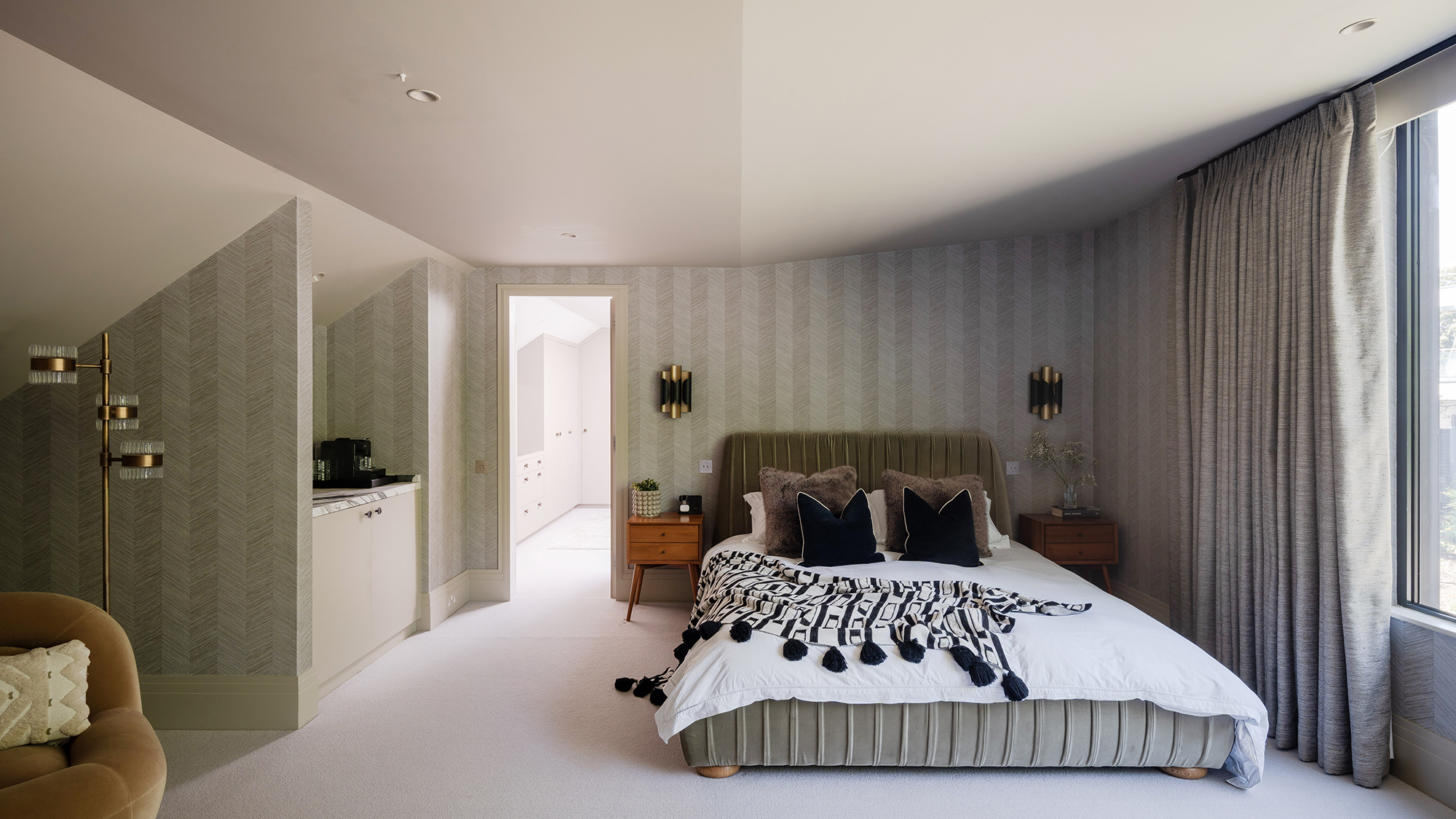 Master bedroom suite with dressing room in contemporary renovation in Essex Green Belt
