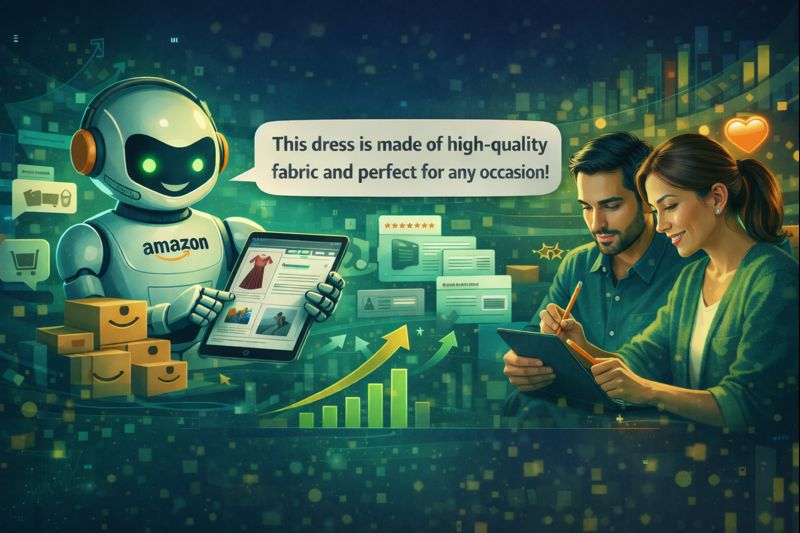 Visual representation of an AI-powered shopping assistant helping customers understand product features during online browsing. 