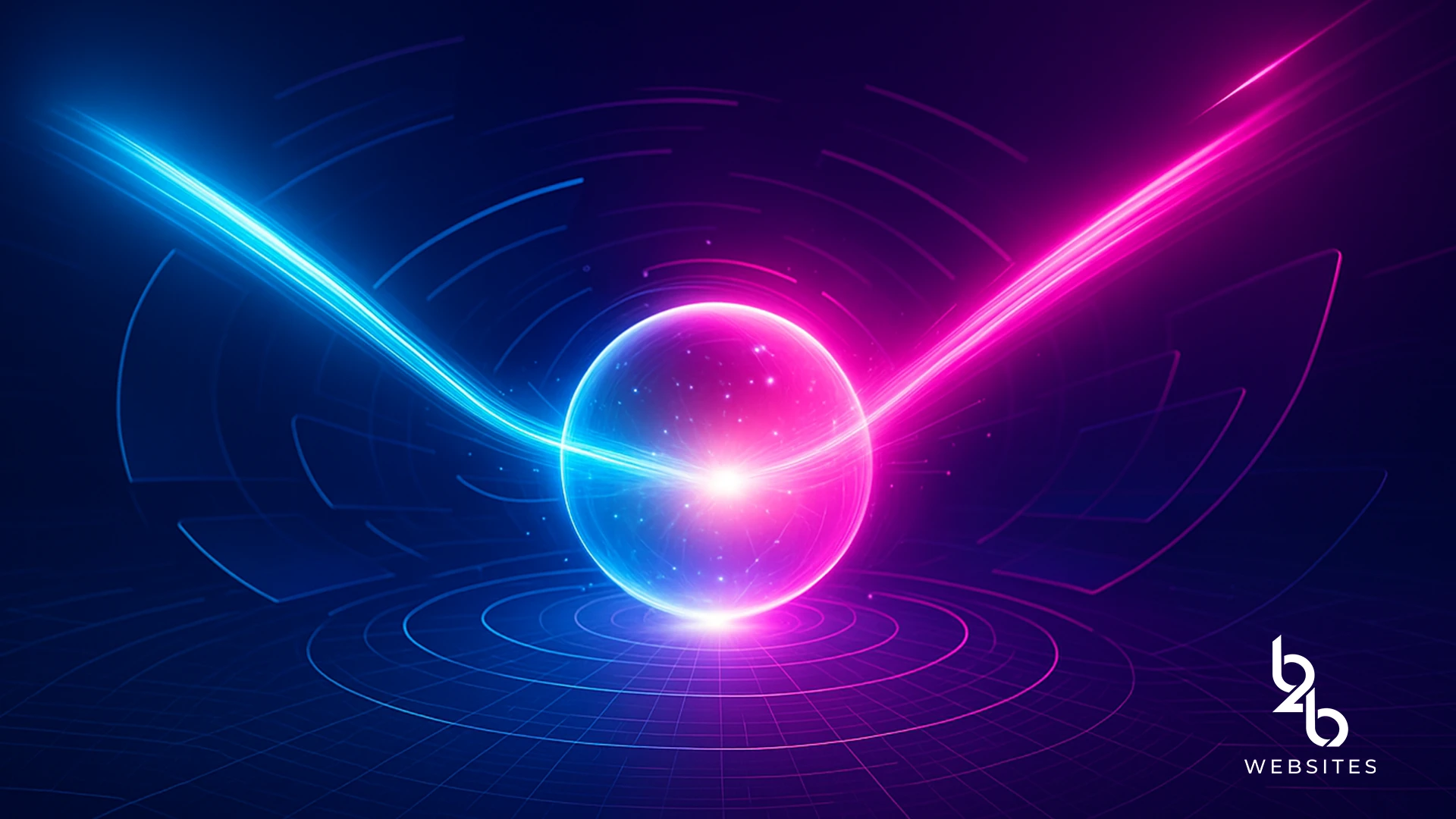 Glowing neon globe with data streams symbolizing digital information exchange.