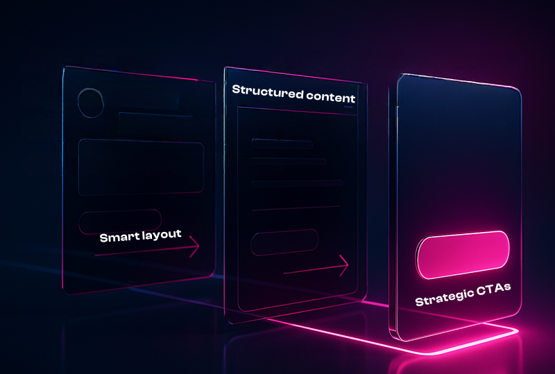 Custom website layouts showing structured content, clear navigation, and strategic calls to action that improve user conversion.