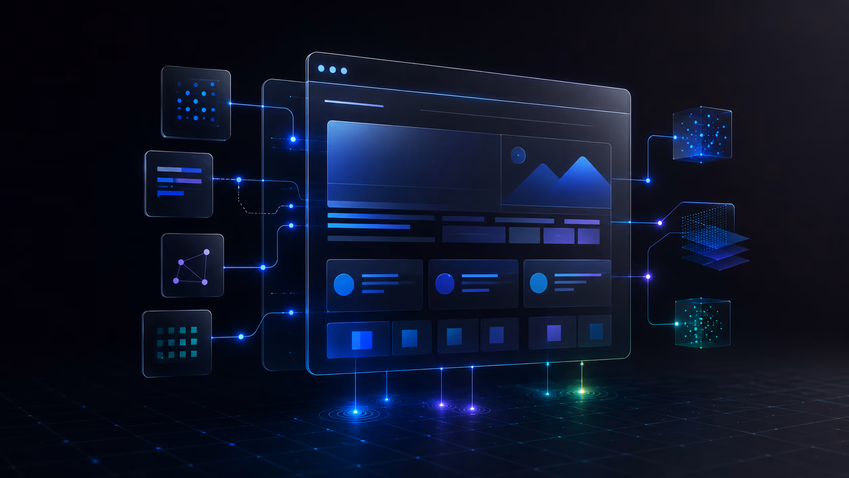 AI-ready website interface connected to structured data and intelligent digital systems.