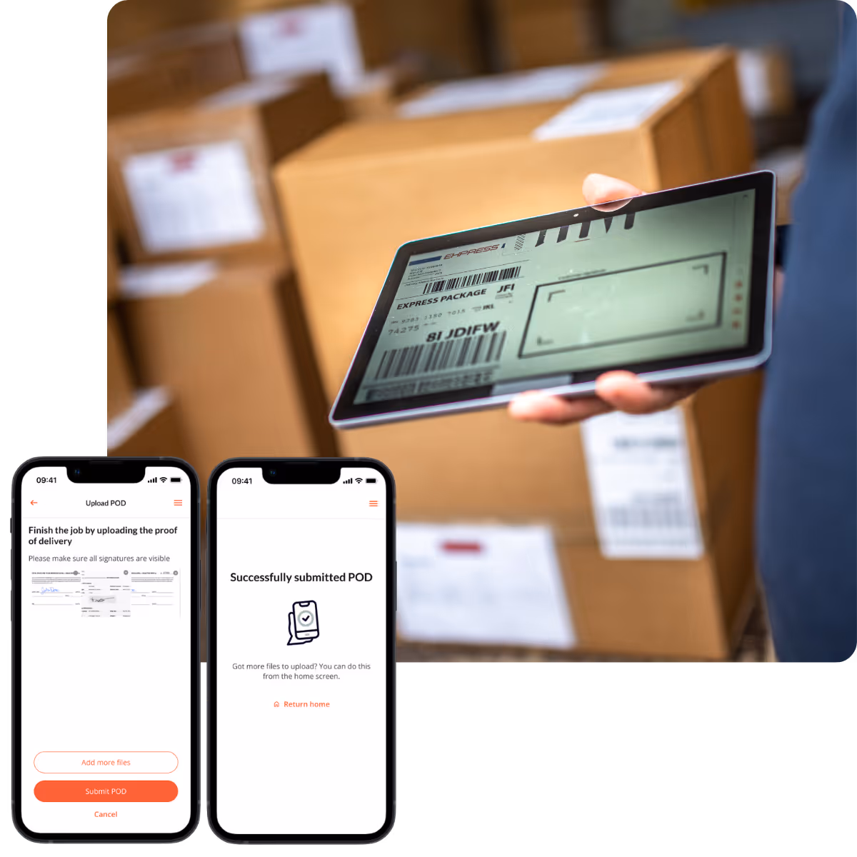 Delivery person holding out a mobile phone for the recipient to sign for proof of delivery.