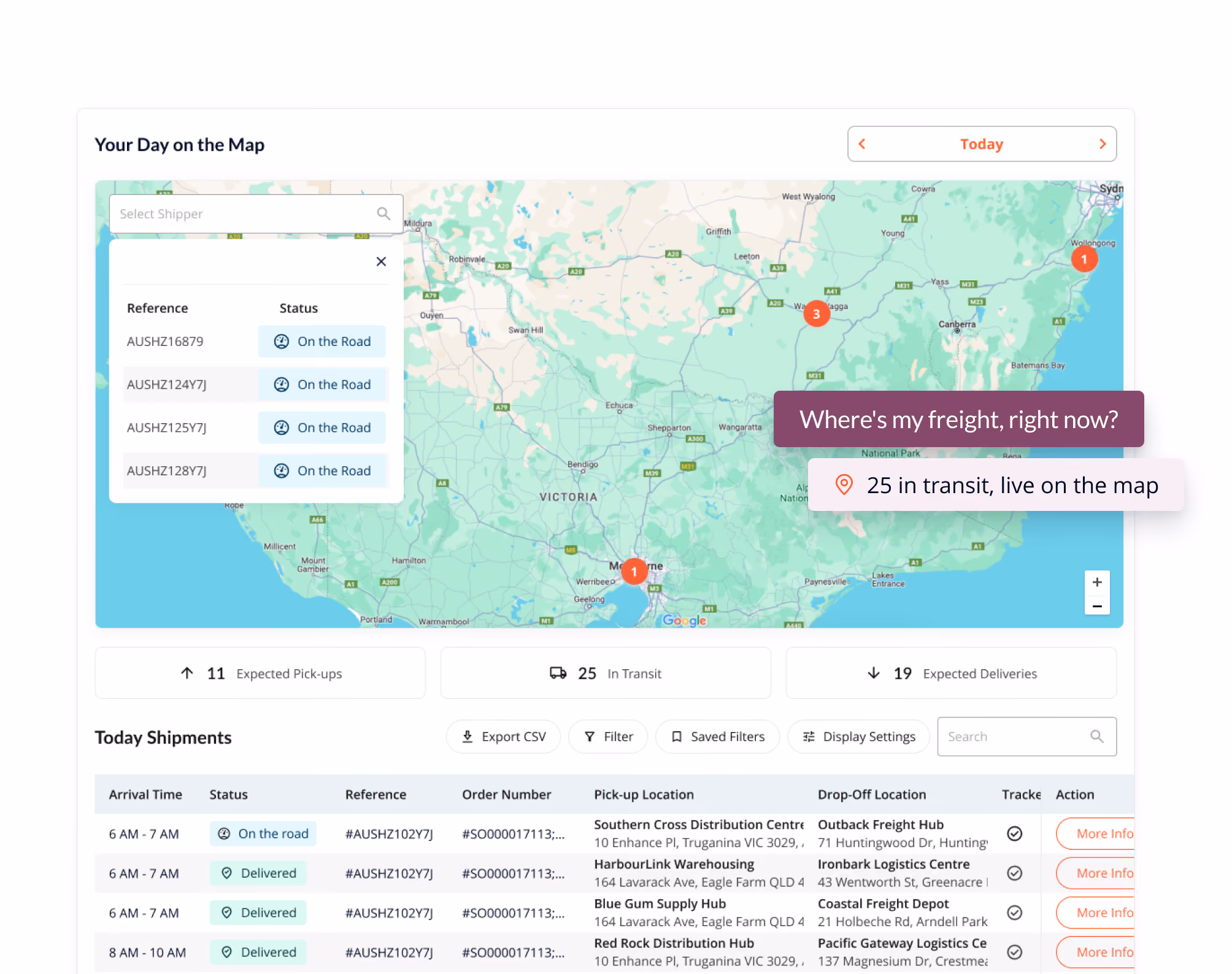 Ofload Platform Shipment Tracking page