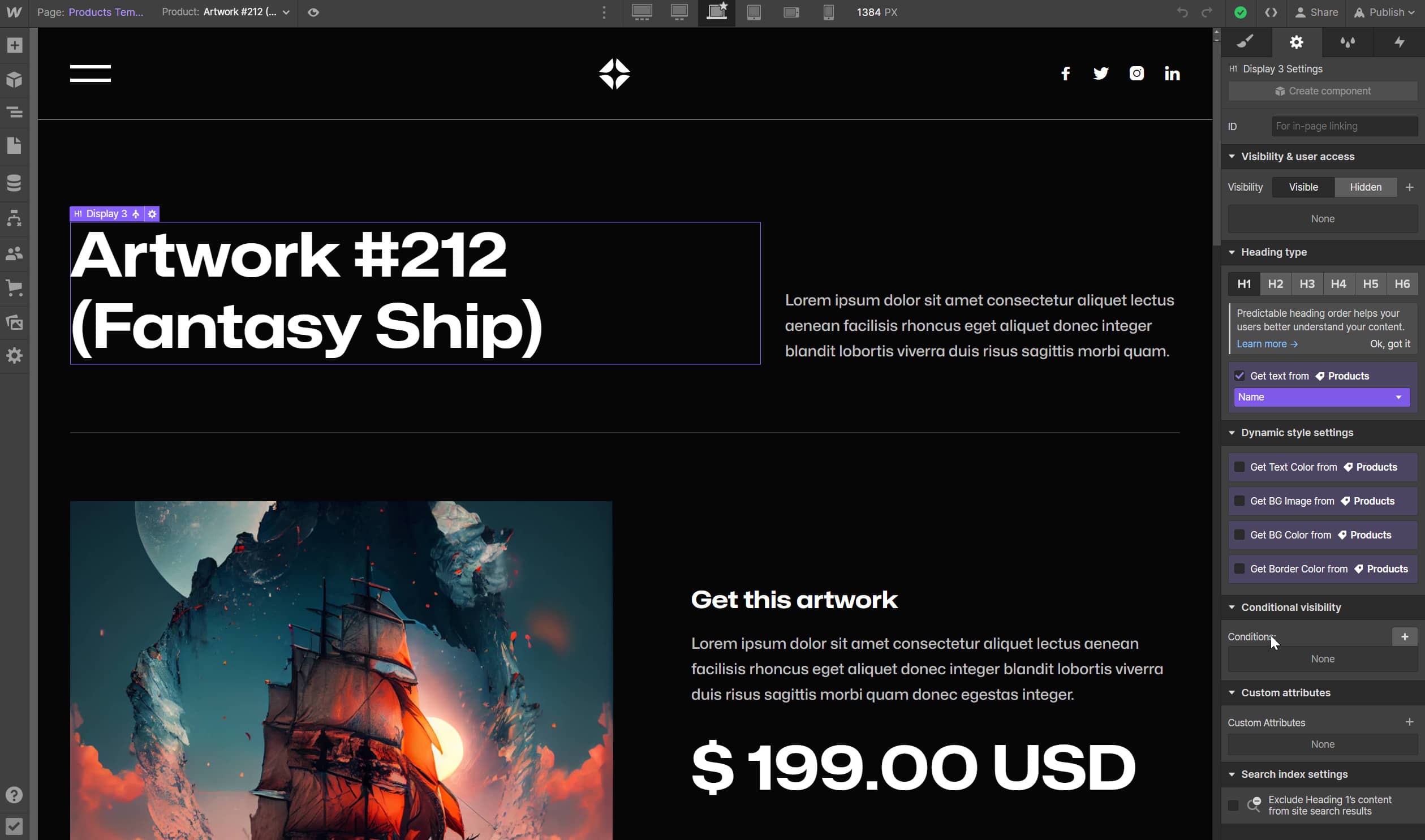 eCommerce Page Content - Illustrator X Webflow Template