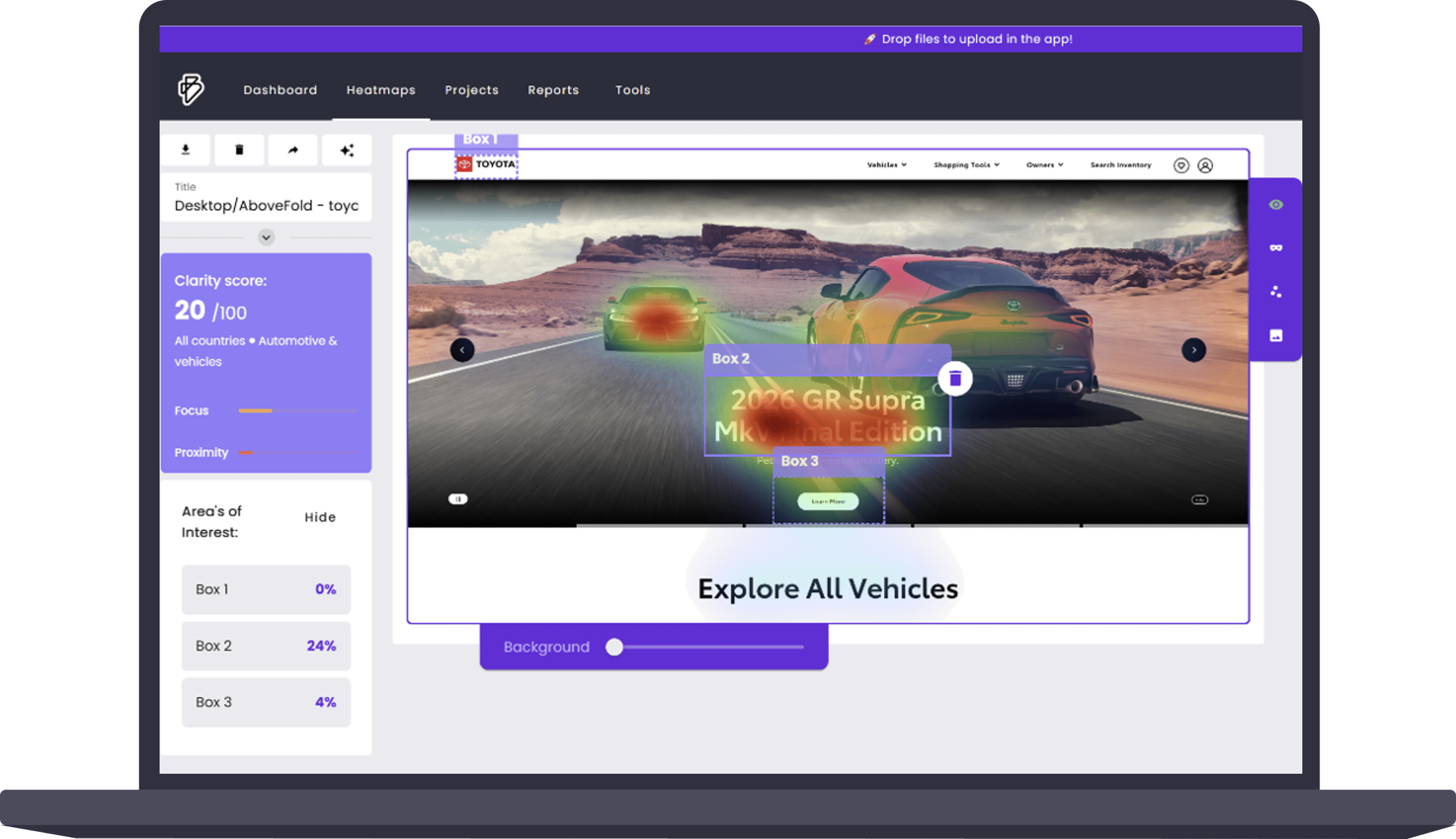 Toyota website, Brainsight UX & Predictive Attention analysis, Areas of Interest and Clarity score