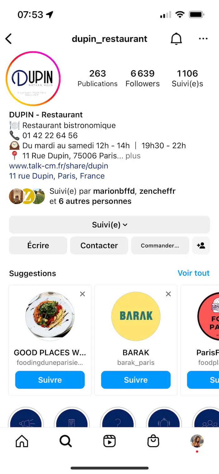 gestion instagram restaurant