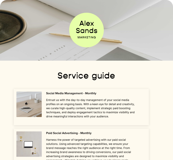 Service guide for social media