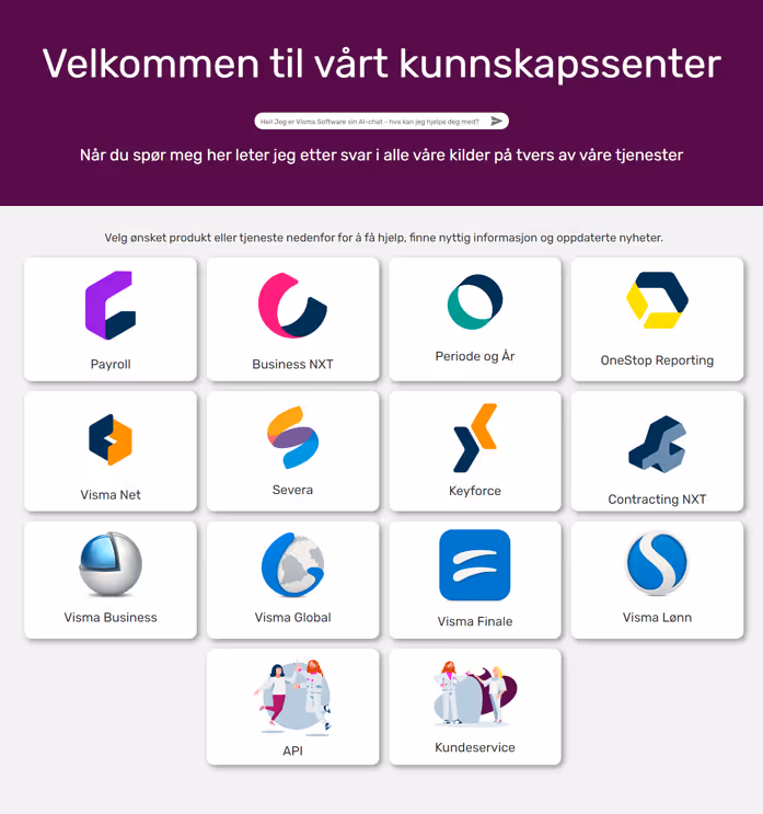 Grensesnittet til Vismas Learning Universe, med flere logoer som linker til produktenes respektive områder.