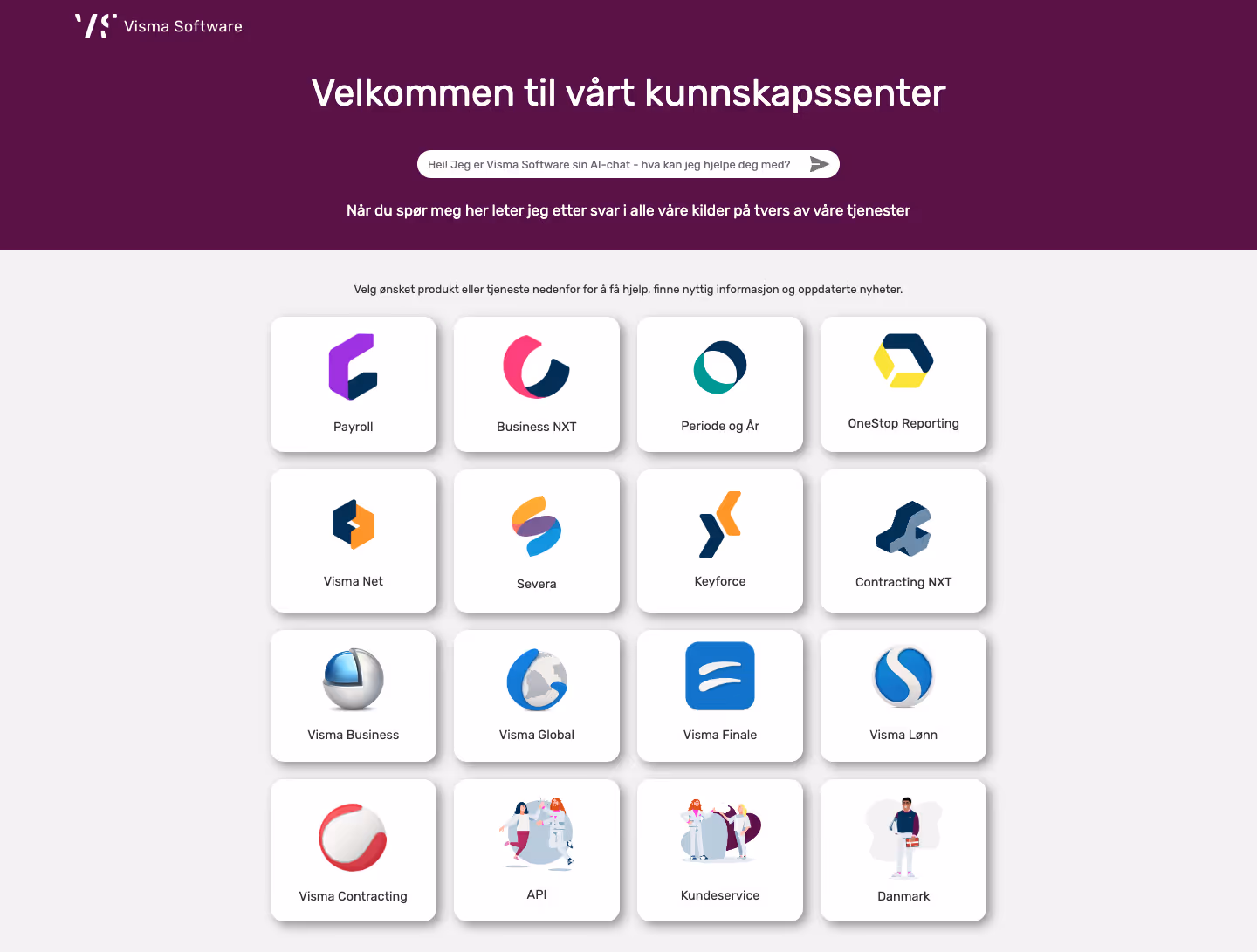 Skjermbilde av kunnskapssenteret til Visma Software