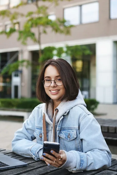 Smiling young professional holding a phone outdoors