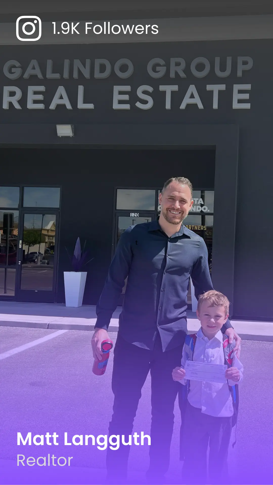 Galindo Media Client, Matt Langguth with Instagram following statistics and occupation or business name.