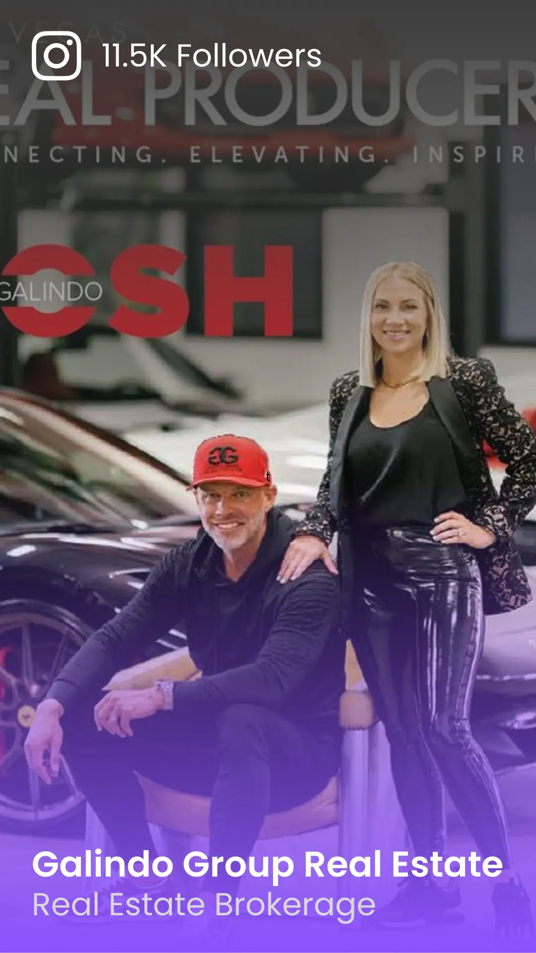 Galindo Media Client, Galindo Group Real Estate with Instagram following statistics and occupation or business name.