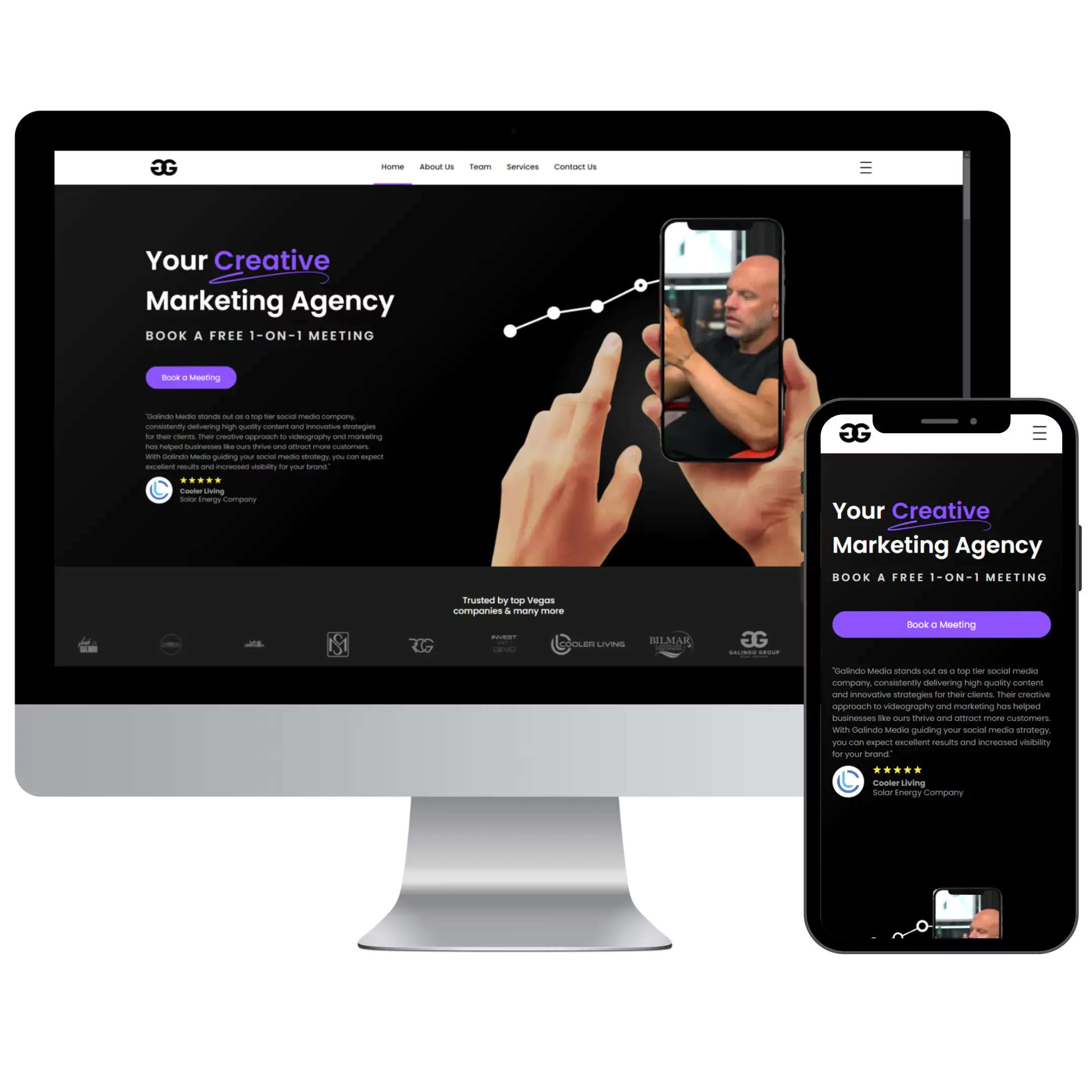 Galindo Media website in desktop and mobile view.