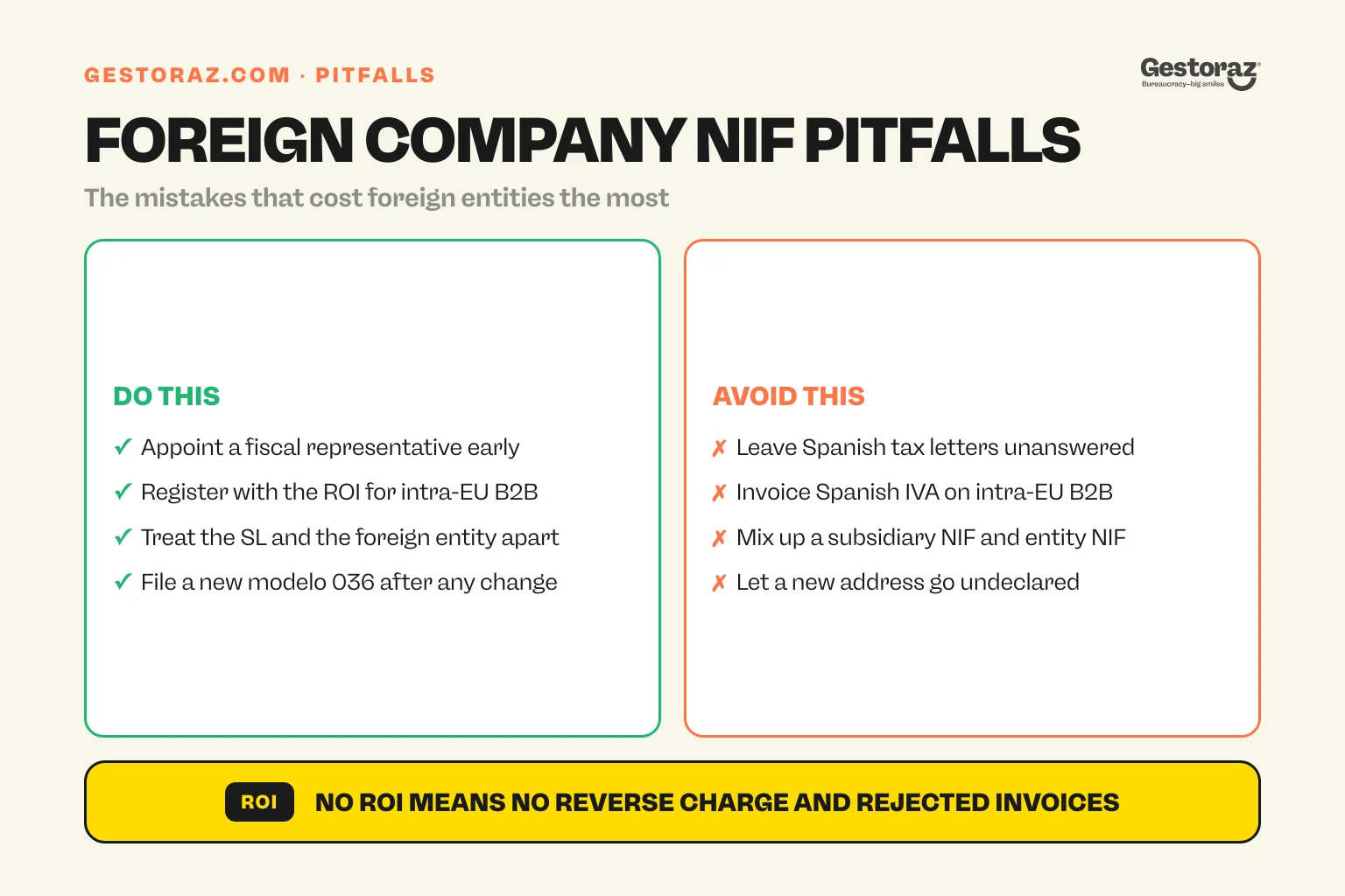 Infographic: what to do and what to avoid with a Spanish NIF for a foreign company.