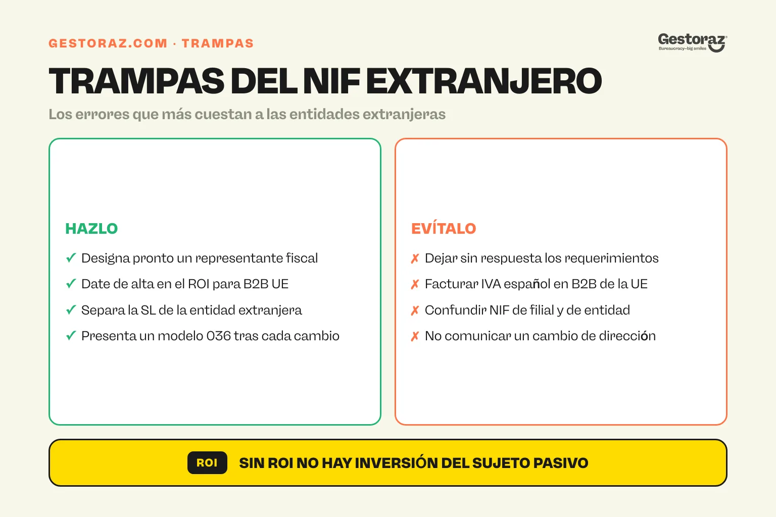 Infografía: qué hacer y qué evitar con un NIF español de empresa extranjera.