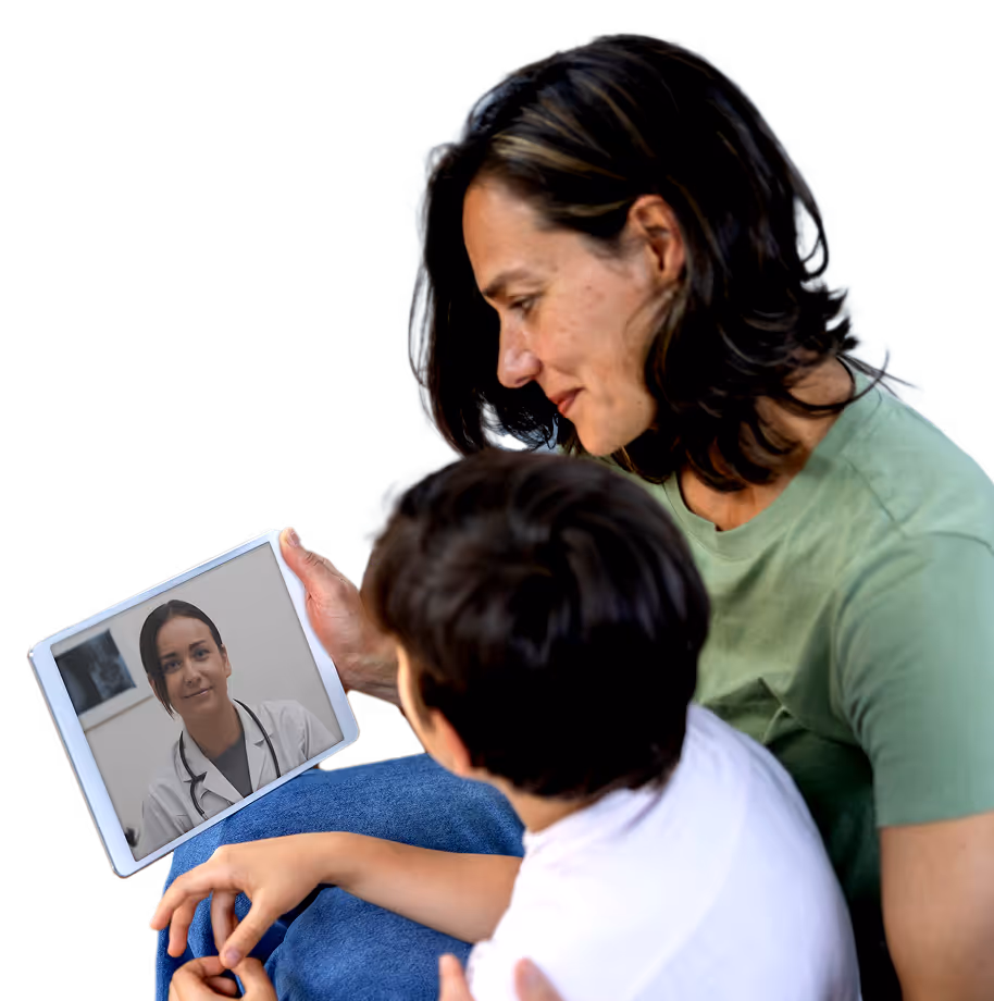 A mother and her kid calling a pediatrician