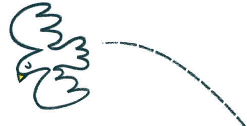 Simple line drawing of a bird in flight with a dashed curved line trailing behind it.