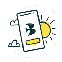 Illustration of a smartphone displaying Bluebird Kids Health logo with clouds and sun rays around it.