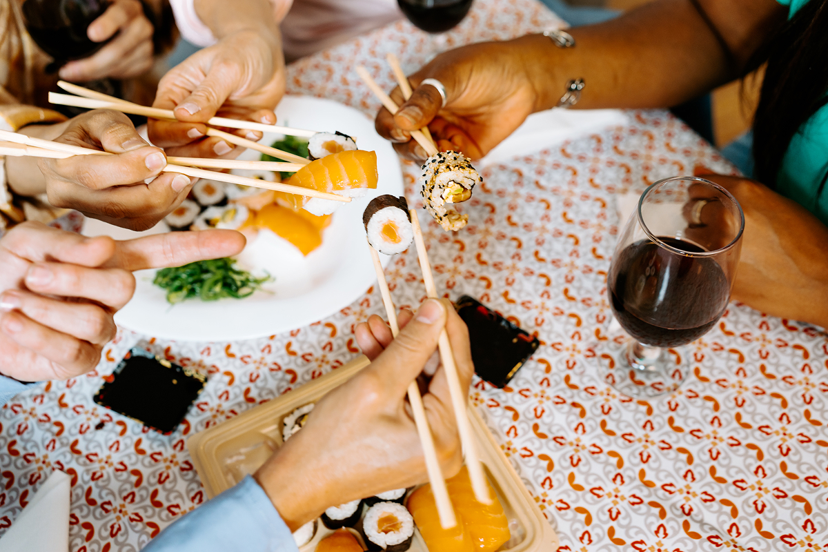 People eating sushi