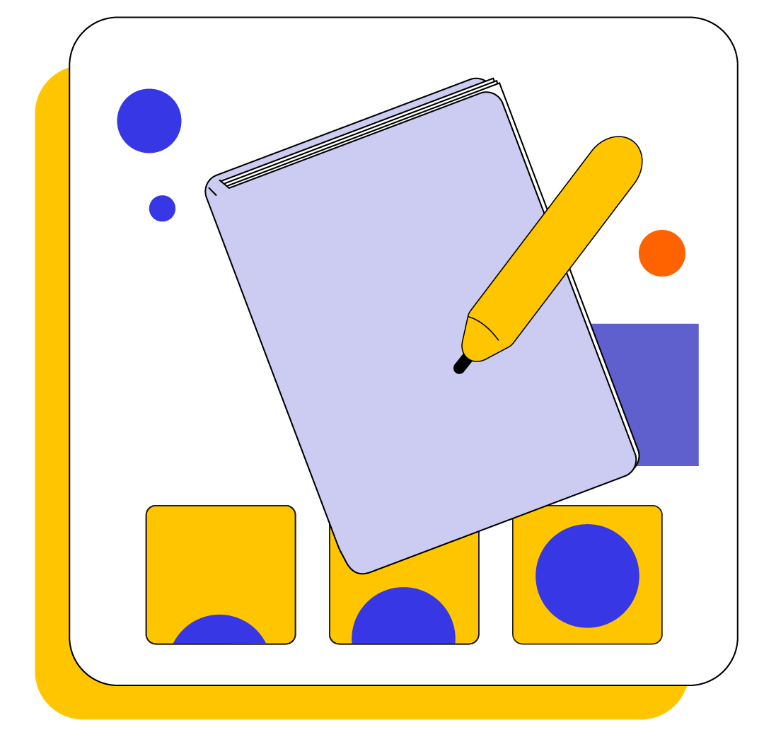 vector illustration of a book and pen with a short abstract sequence behind them