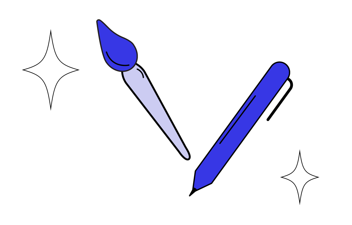 Pen and paintbrush with sparkles