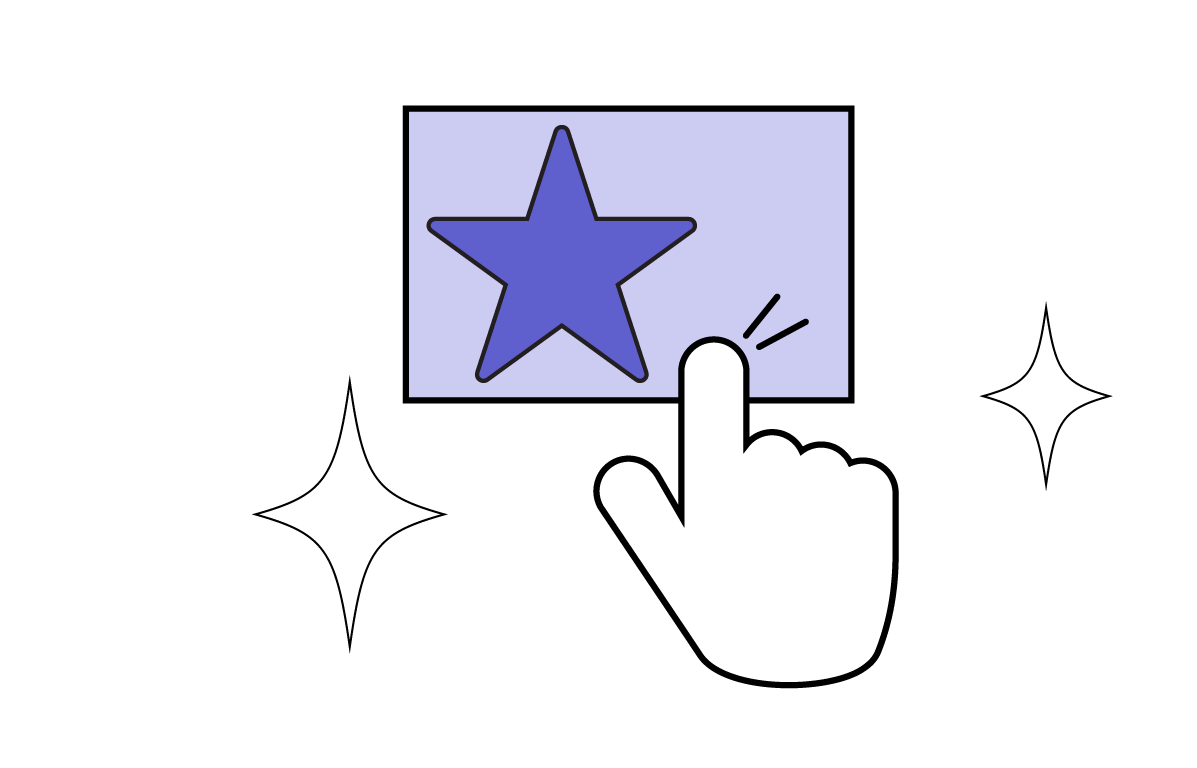 finger pointer clicking on a box with a star inside and two sparkles surrounding it