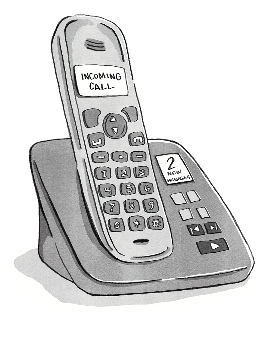 digital greyscale spot illustration of a home phone