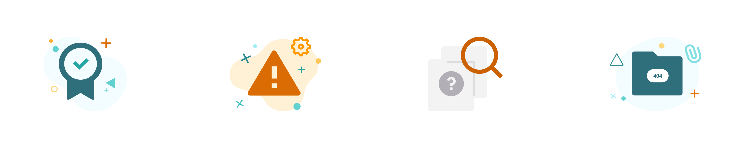 Vector illustrations of states for success, warning, empty state and 404 error