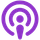 Apple Podcast icon with a microphone inside a circular symbol on a purple background.