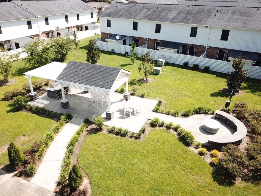 Exterior with green grass area