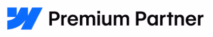 A badge with the Webflow logo and the words Premium Partner