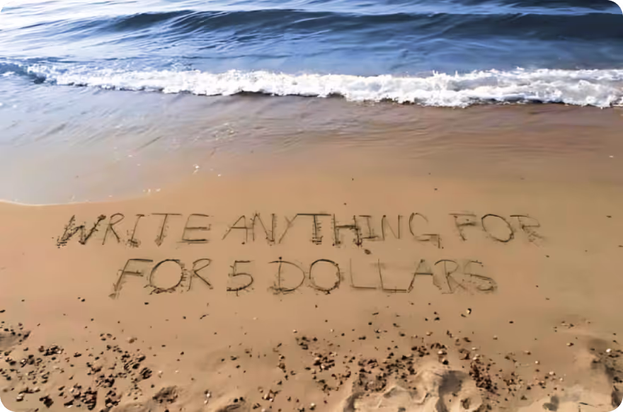 Write Anything for 5 Dollars Written on Beach Sand