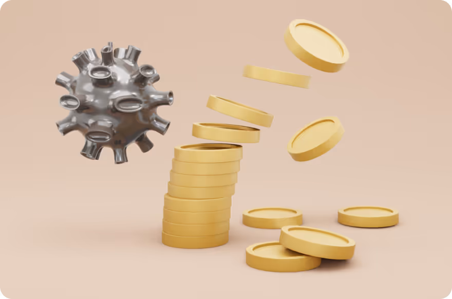 Virus Impacting Falling Stack of Coins