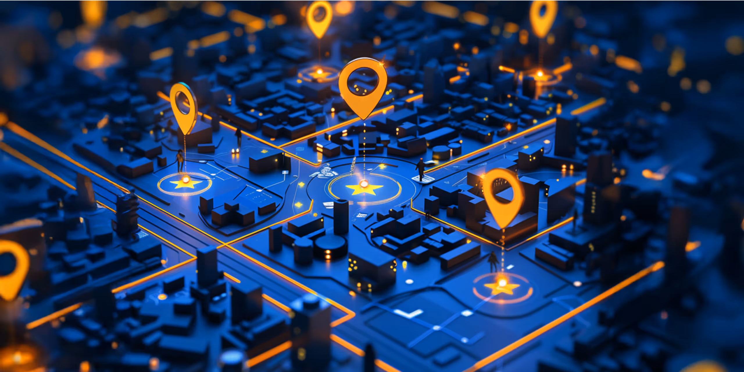 Smart City with Location Pins and Data Flow