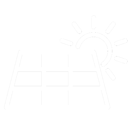 Icon of a solar panel with the sun shining behind it.