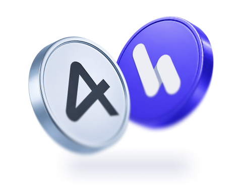 Dos monedas digitales con el logo de Airtm y logo de Hapi