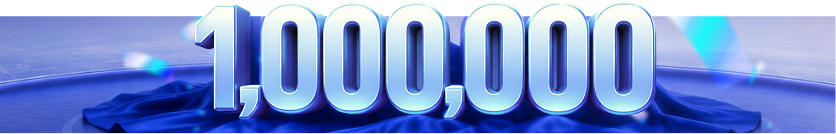 Número 1,000,000 brillante sobre tela azul brillante con fondo azul claro difuso.