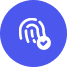 Icono de huella digital con un candado en un círculo azul.