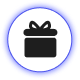 Icono de un regalo negro dentro de un círculo blanco con borde azul.