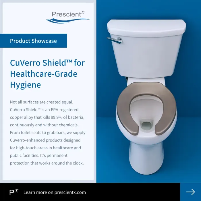 Prescientx social graphic: CuVerro Shield for Healthcare-Grade Hygiene