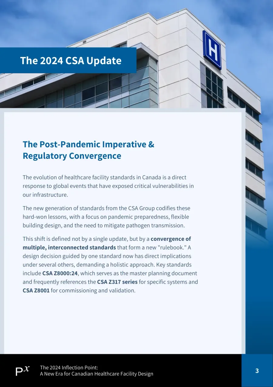 Page 3 of the Prescientx executive briefing on Canada's 2024 CSA healthcare facility standards.