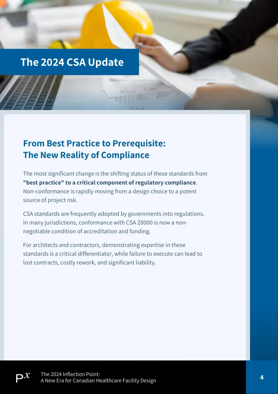 Page 4 of the Prescientx executive briefing on Canada's 2024 CSA healthcare facility standards.