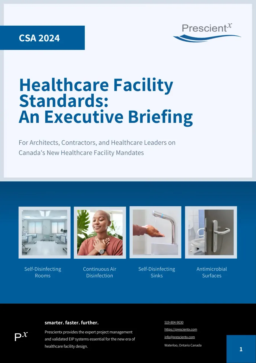 Page 1 of the Prescientx executive briefing on Canada's 2024 CSA healthcare facility standards.
