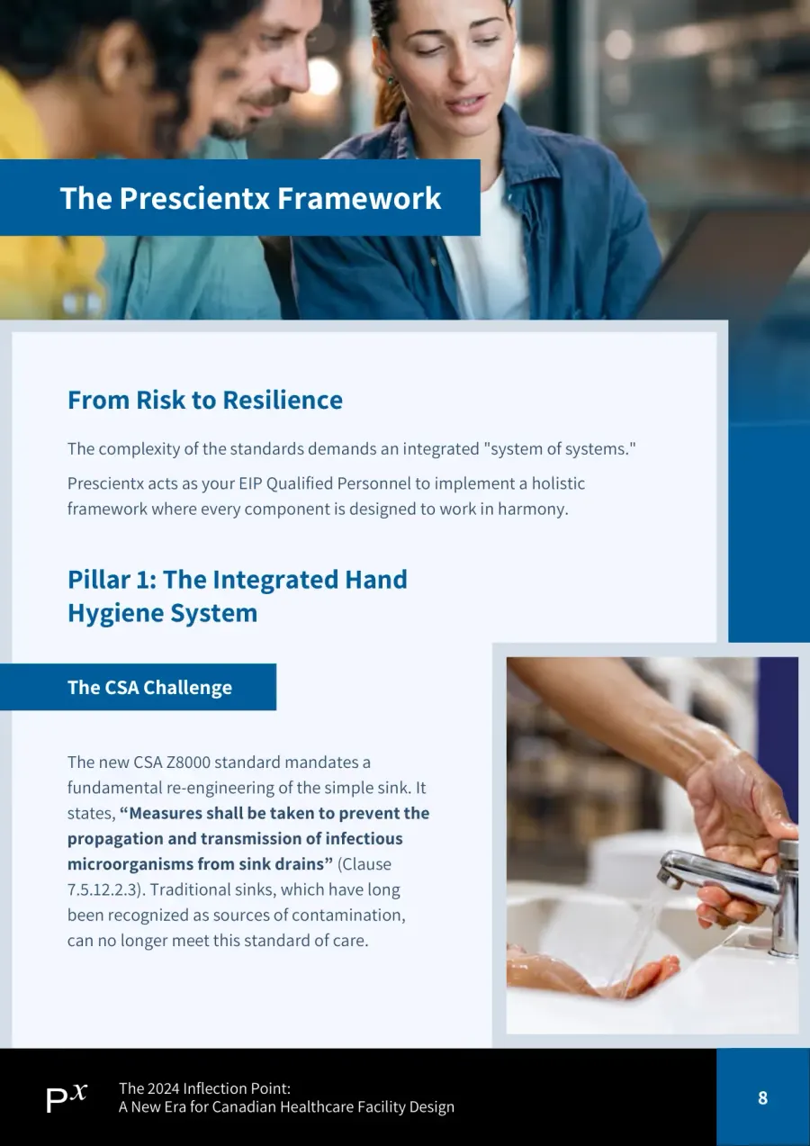 Page 8 of the Prescientx executive briefing on Canada's 2024 CSA healthcare facility standards.